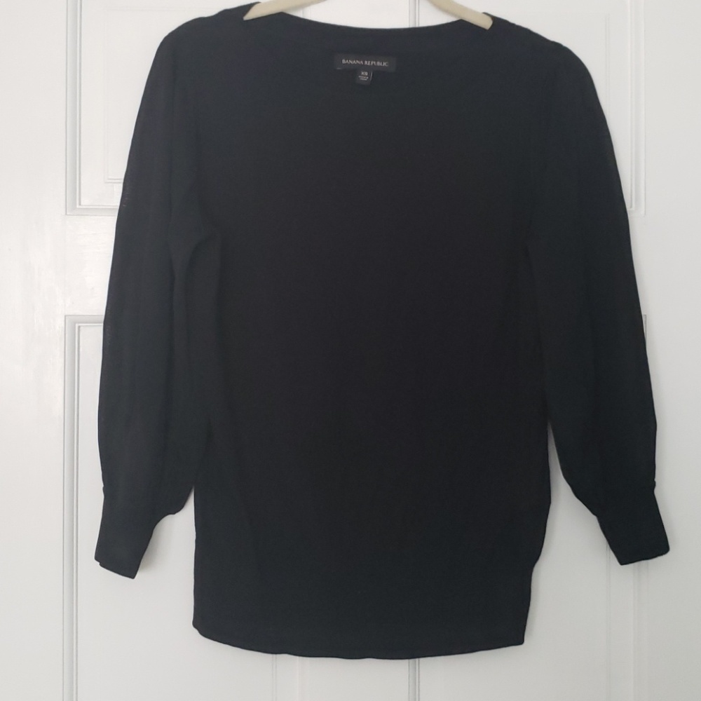 Black sweater with sheer puffy sleeves